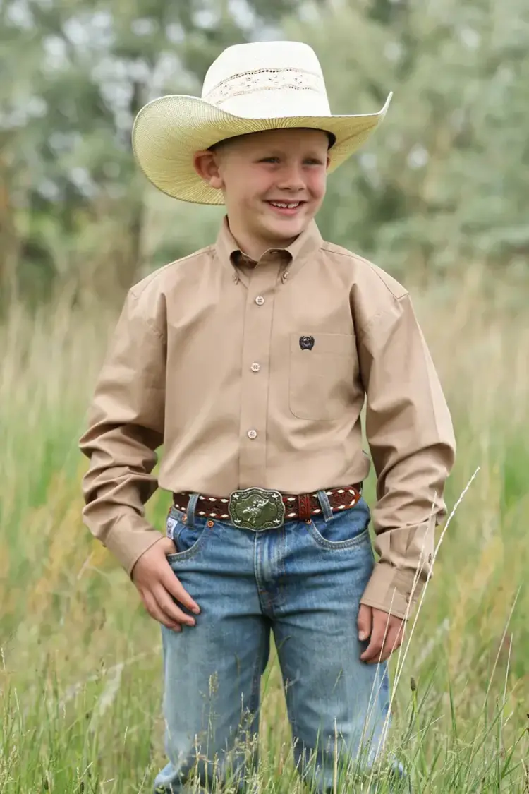 Cinch Youth Button Down Solid Khaki
