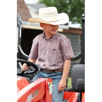 Cinch Youth Button Down White Round Design
