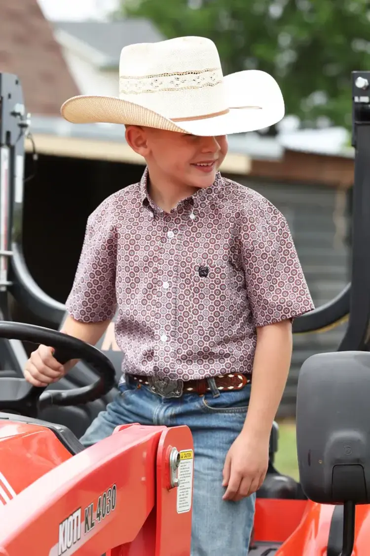 Cinch Youth Button Down White Round Design