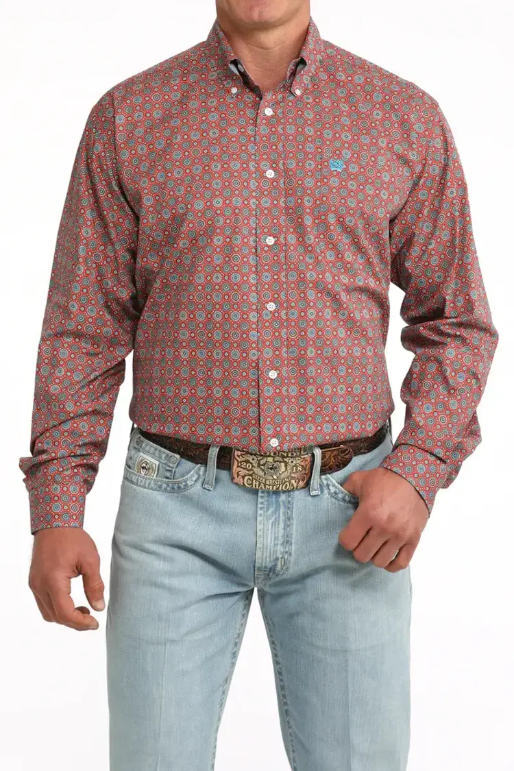 Cinch Stretch Red Blue Button Down
