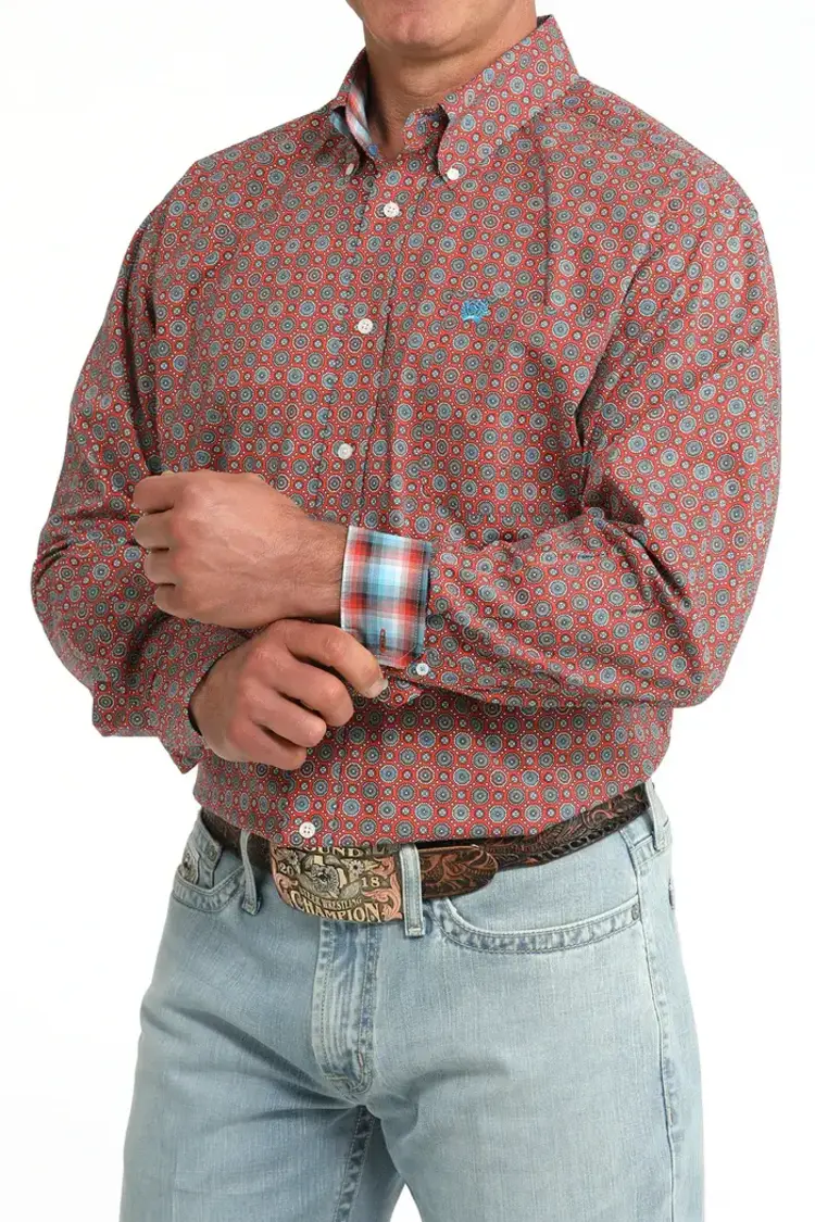 Cinch Stretch Red Blue Button Down