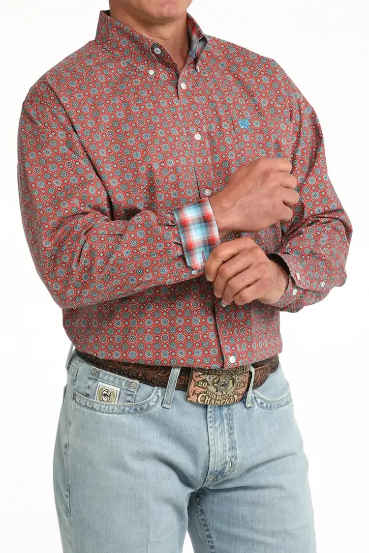 Cinch Stretch Red Blue Button Down
