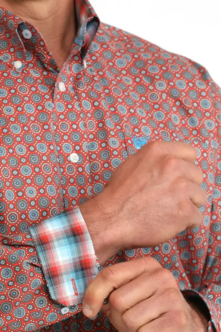 Cinch Stretch Red Blue Button Down