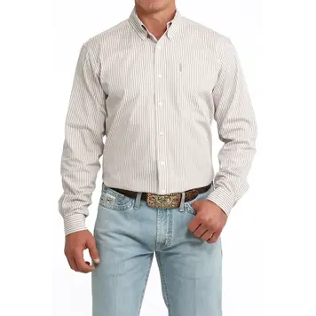 Cinch Modern Fit White Brown Stripe Button Down