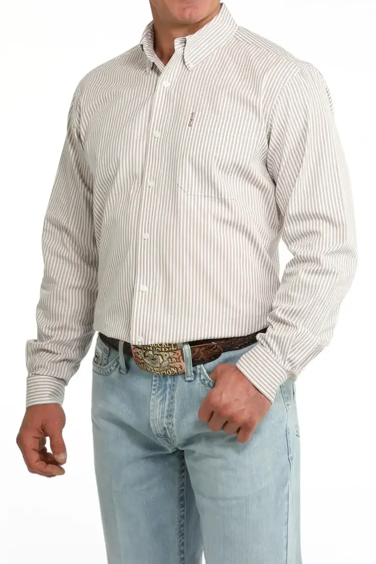 Cinch Modern Fit White Brown Stripe Button Down