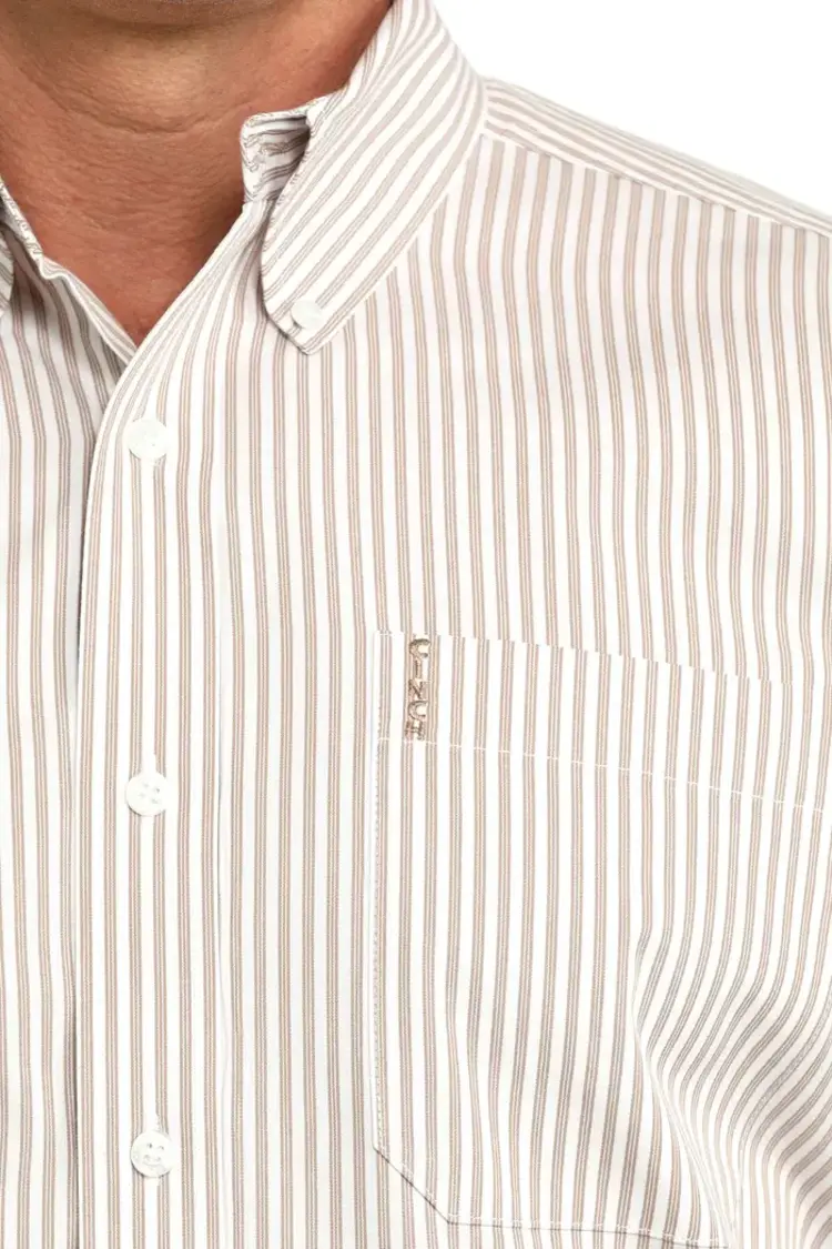 Cinch Modern Fit White Brown Stripe Button Down