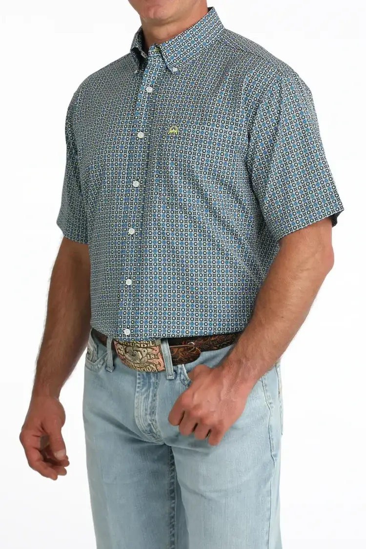 Cinch Arenaflex Blue Black Yellow Button Down