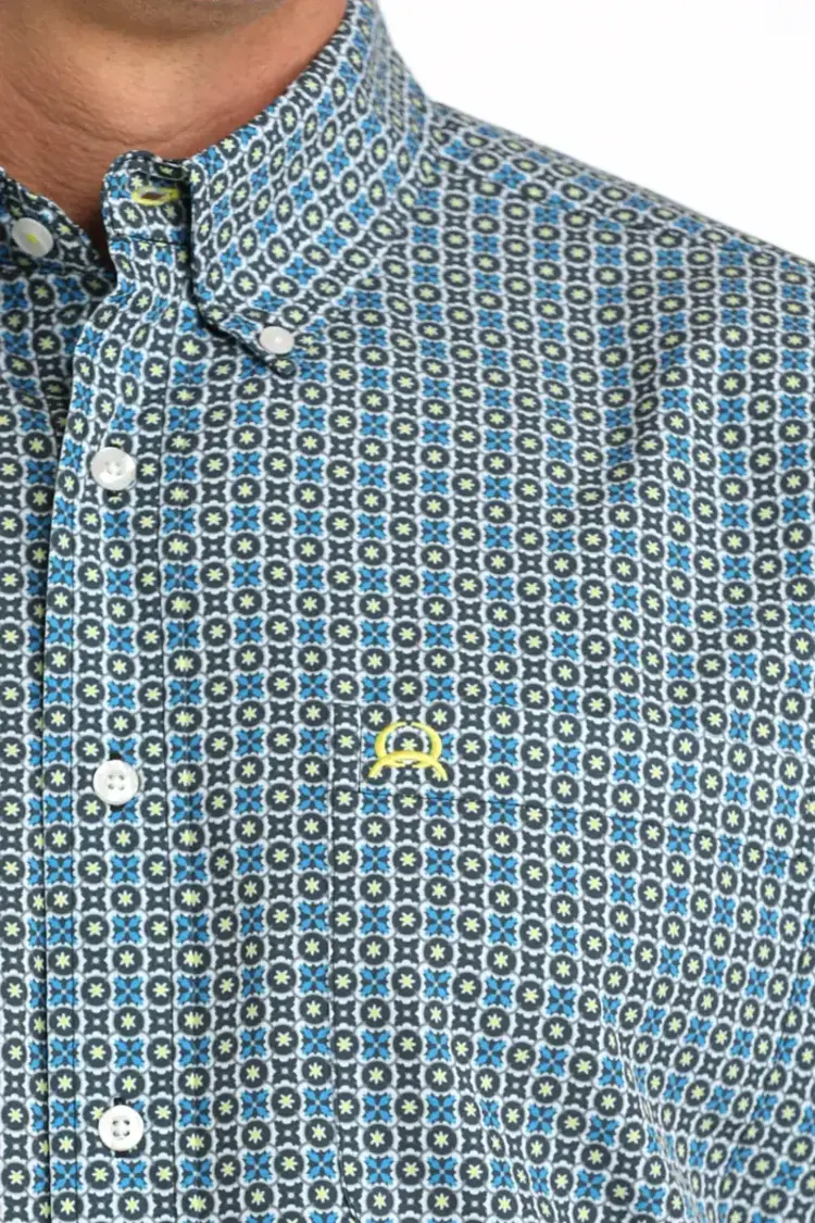 Cinch Arenaflex Blue Black Yellow Button Down