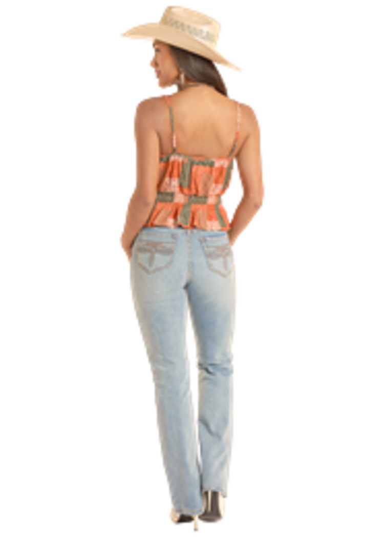 Rock & Roll Denim Patch Print Tank Rust