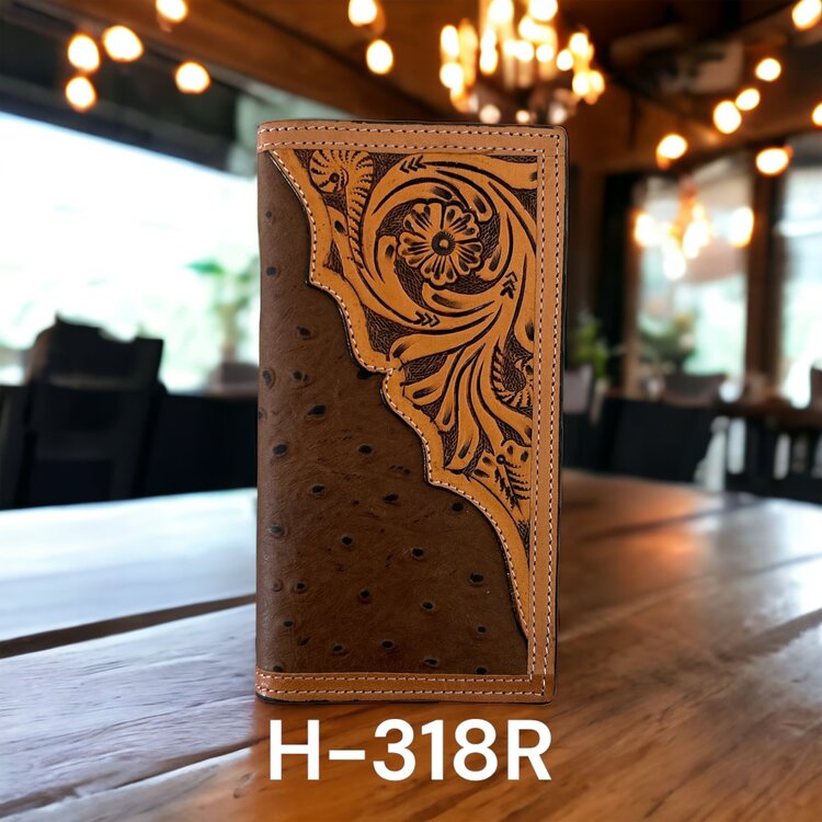 Ranger Belt Company Rodeo Wallet Ostrich Floral Tooled