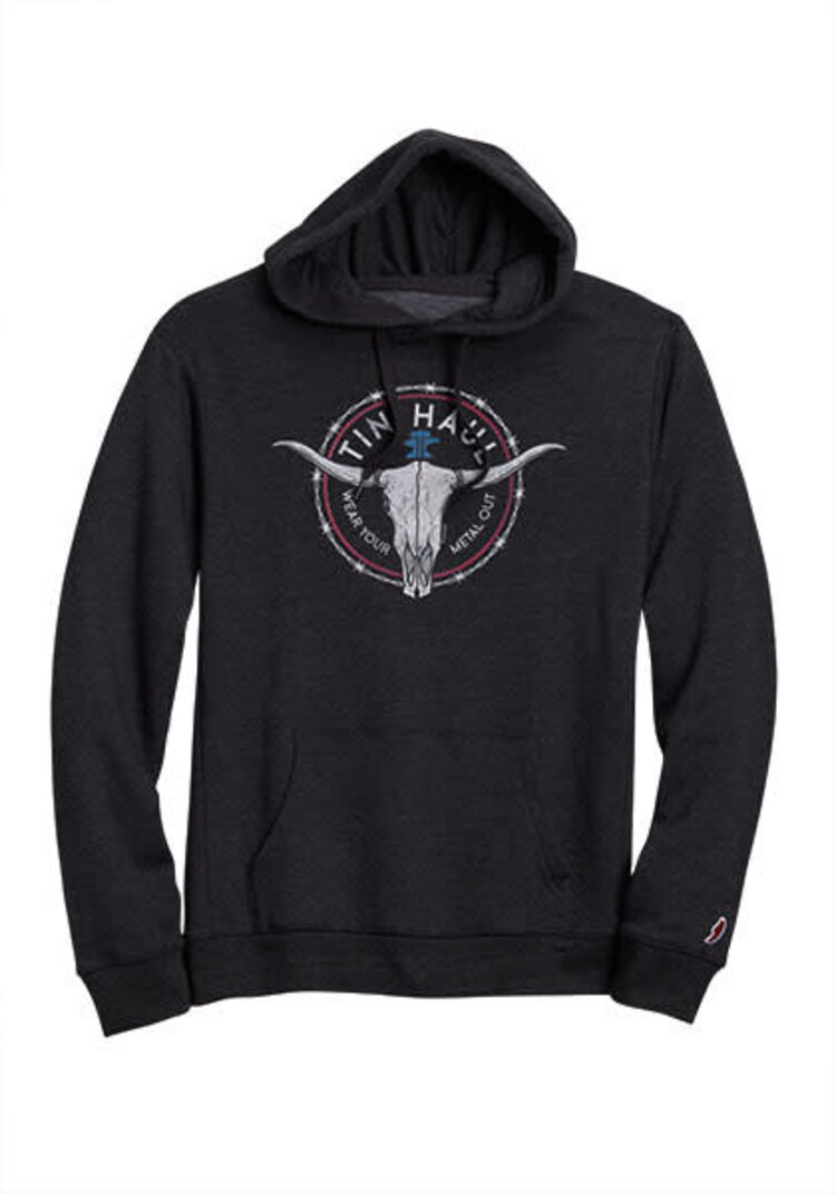 Tin Haul Circle Barbed Wire Skull Hoodie Heather Black