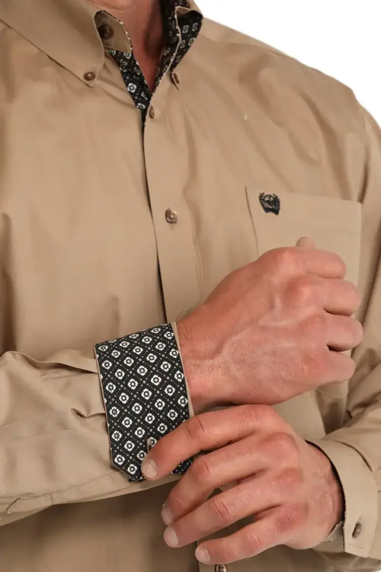 Cinch Button Down Solid Khaki