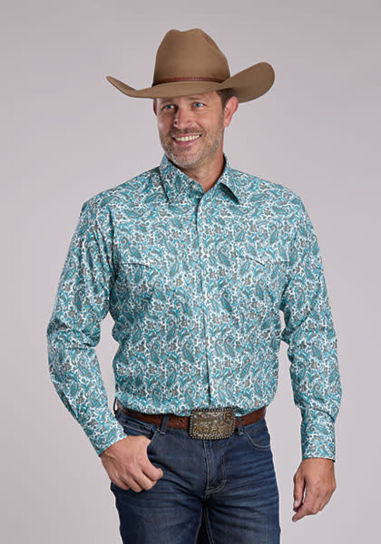 Roper Happy Trails Snap Blue Turquoise Paisley
