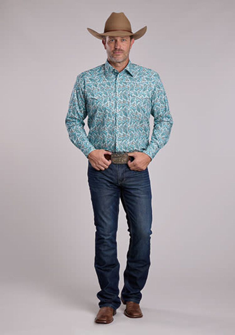 Roper Happy Trails Snap Blue Turquoise Paisley