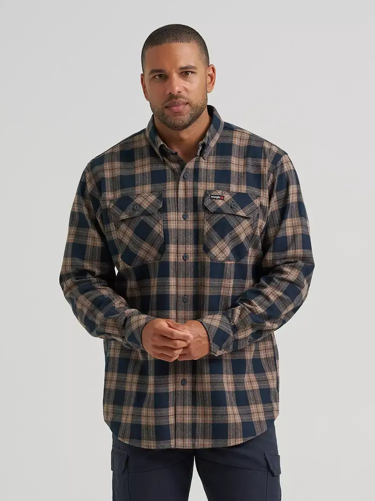 Wrangler RIGGS Flannel Foreman Plaid Work Shirt Blueprint