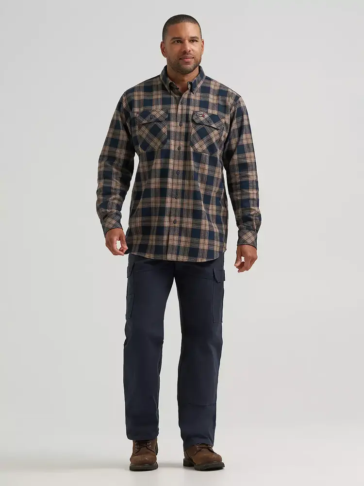 Wrangler RIGGS Flannel Foreman Plaid Work Shirt Blueprint