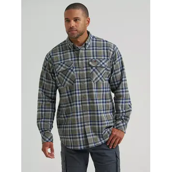 Wrangler RIGGS Flannel Foreman Plaid Work Shirt Field Olive