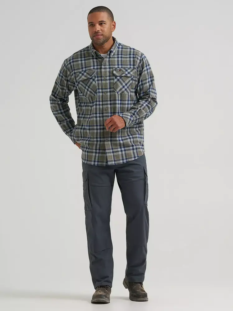 Wrangler RIGGS Flannel Foreman Plaid Work Shirt Field Olive