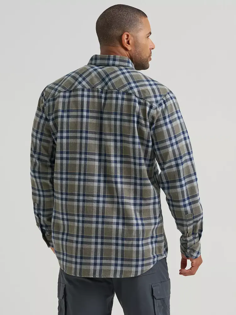 Wrangler RIGGS Flannel Foreman Plaid Work Shirt Field Olive
