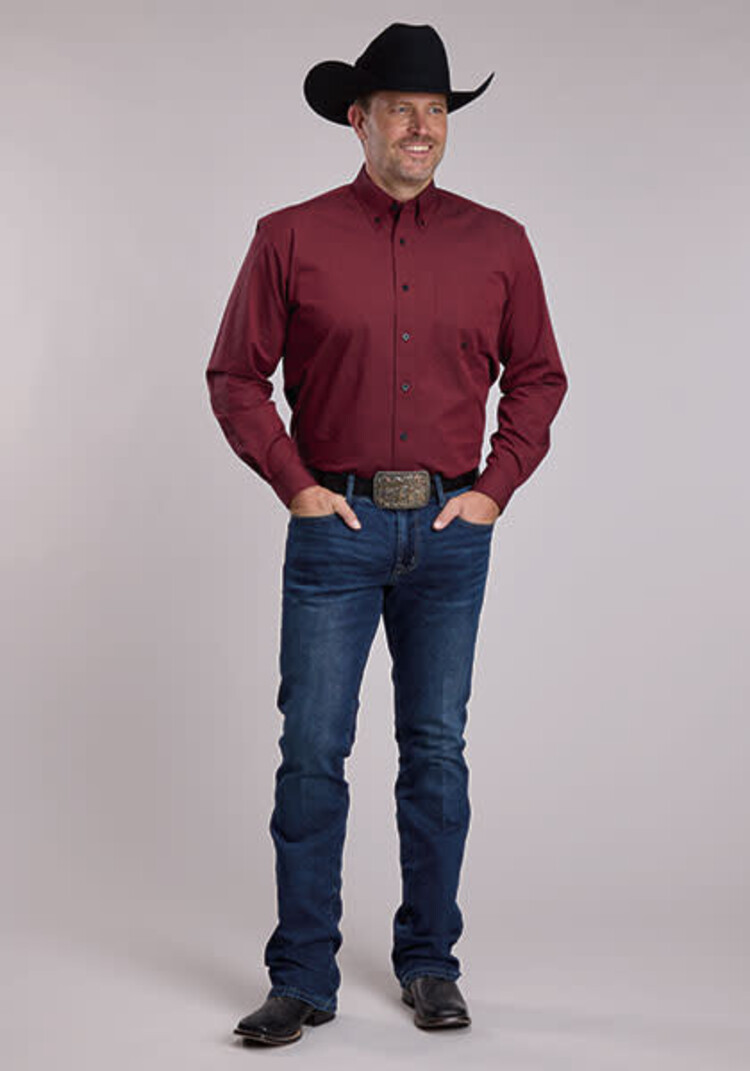 Roper One Pocket Button Down Black Fill Red