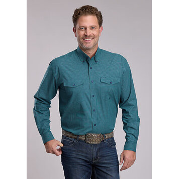 Roper Two Pocket Button Down Stretch Green Check
