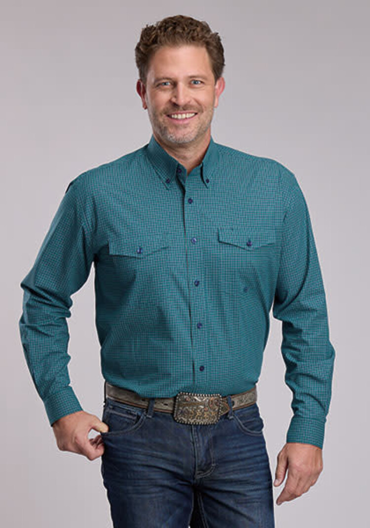 Roper Two Pocket Button Down Stretch Green Check