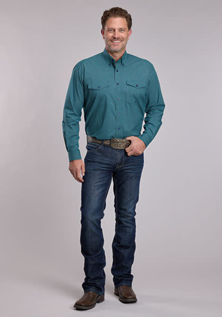 Roper Two Pocket Button Down Stretch Green Check