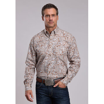 Stetson Open Pocket Button Down Saddle Paisley Brown