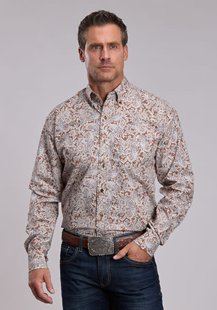 Stetson Open Pocket Button Down Saddle Paisley Brown