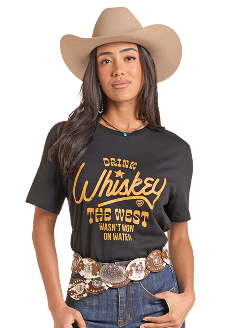 Rock & Roll Denim Whiskey Graphic Tee Black