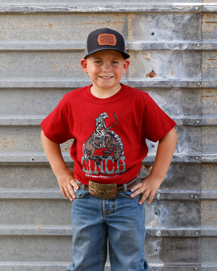 Cinch Youth Bucking Bronc Tee Burgundy