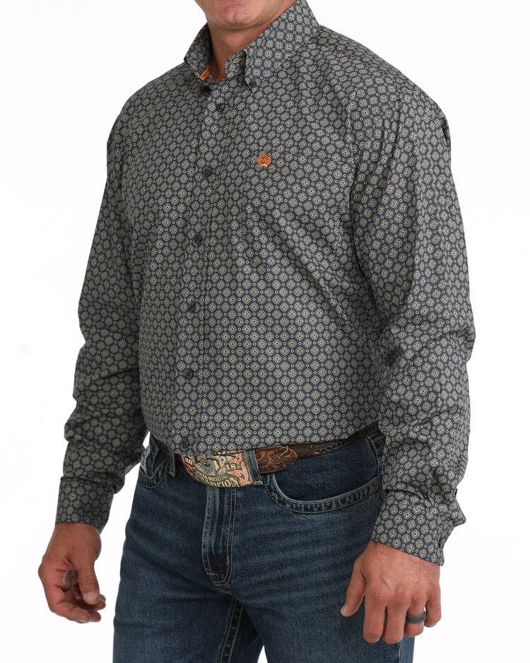 Cinch Floral Medallion Print Button Down Navy