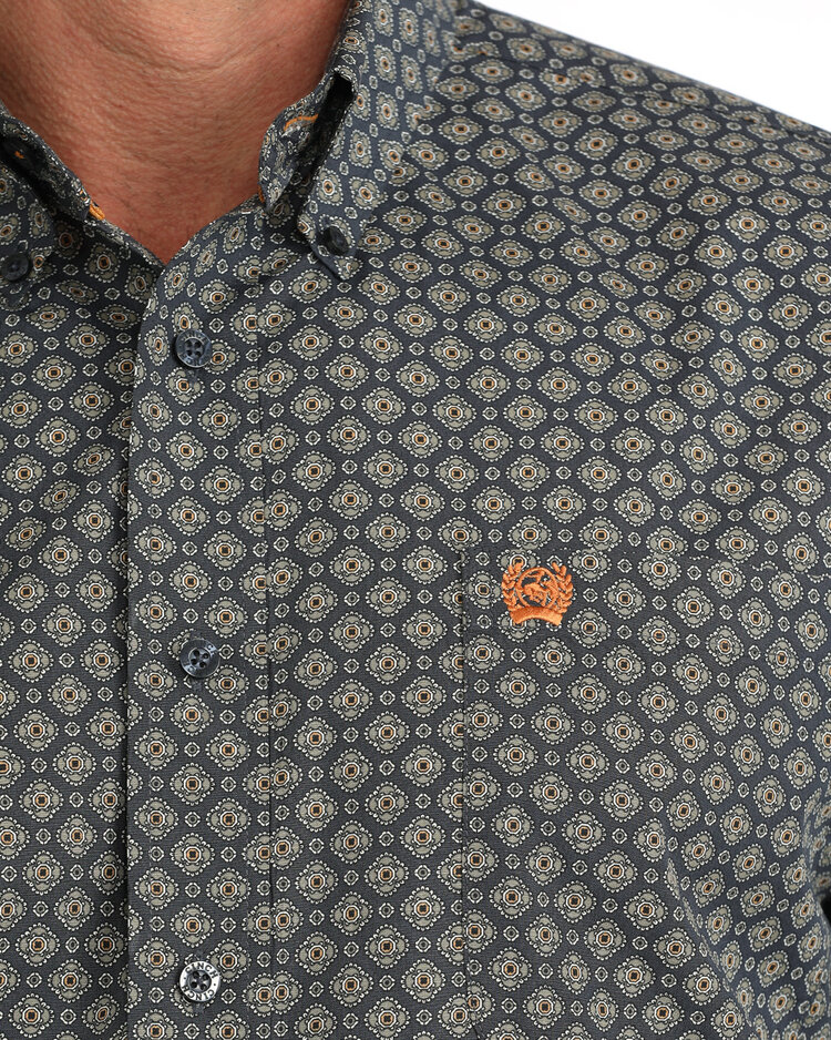 Cinch Floral Medallion Print Button Down Navy