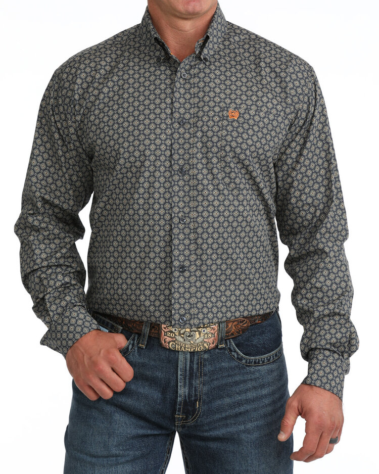 Cinch Floral Medallion Print Button Down Navy