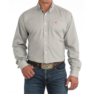 Cinch Diamond Floral Print Button Down White