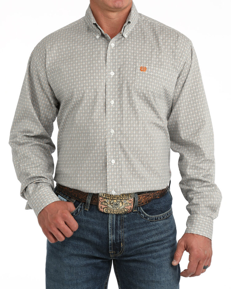 Cinch Diamond Floral Print Button Down White