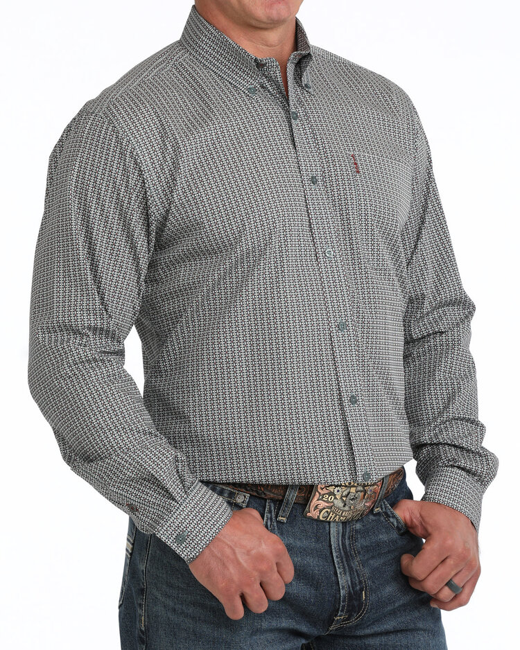 Cinch Modern Fit Triangle Print Button Down Blue