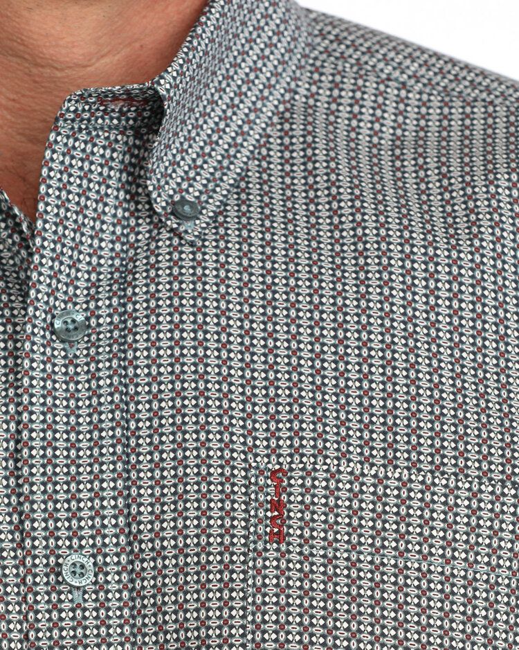 Cinch Modern Fit Triangle Print Button Down Blue