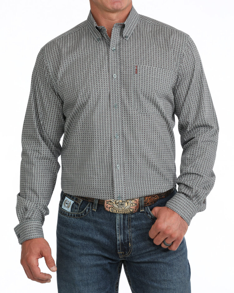 Cinch Modern Fit Triangle Print Button Down Blue