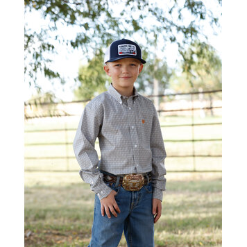 Cinch Youth Geo Print Button Down White Brown