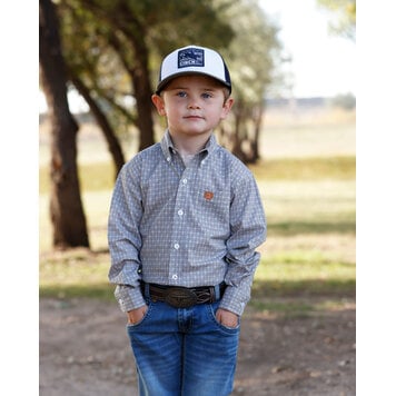 Cinch Toddler Geo Print Button Down White Brown