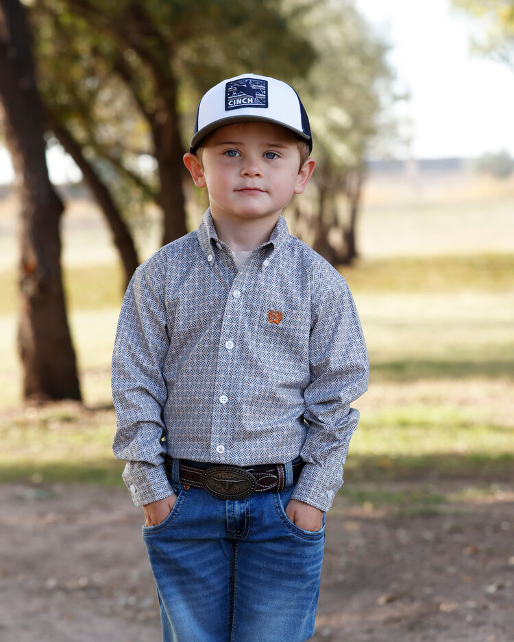 Cinch Toddler Geo Print Button Down White Brown
