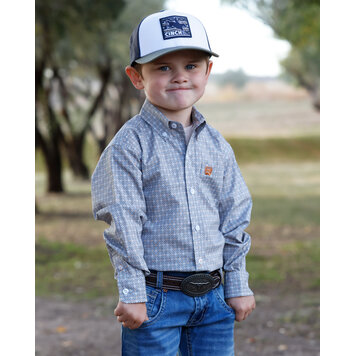 Cinch Infant Geo Print Button Down White Brown