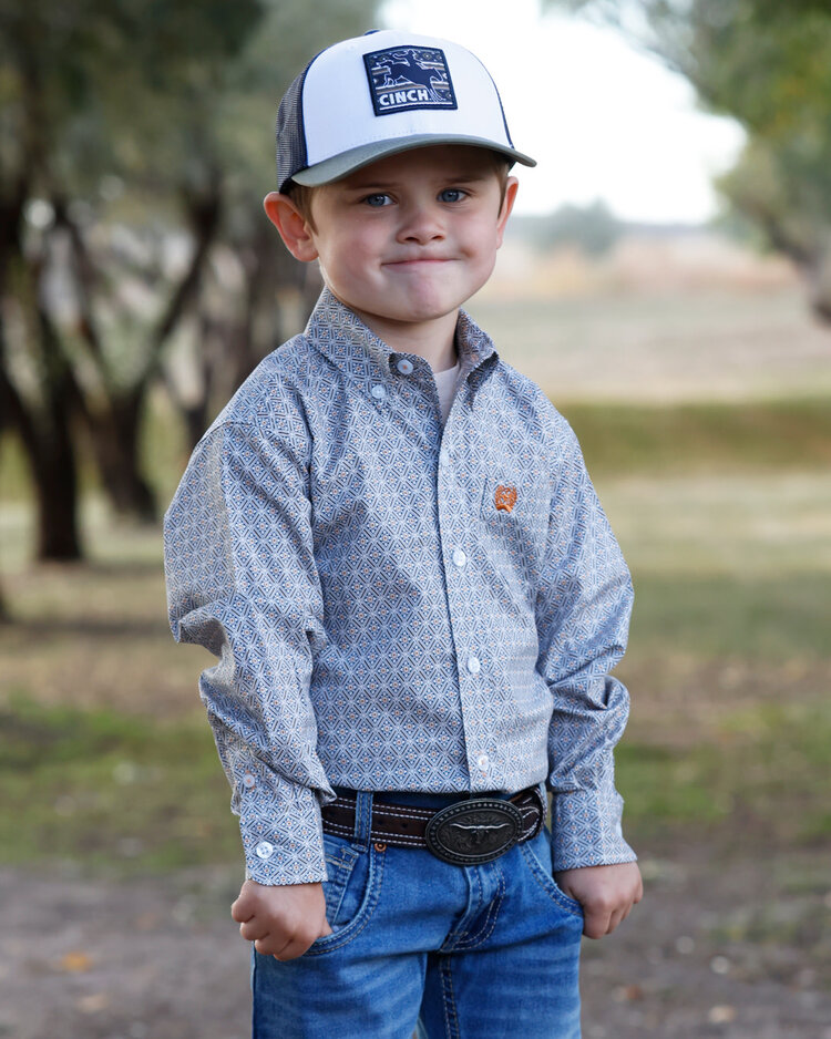 Cinch Infant Geo Print Button Down White Brown
