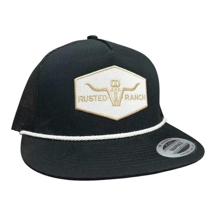 Rusted Ranch Wear Iron Flat Cap Black White Rope