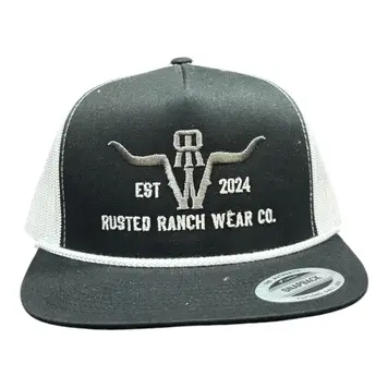 Rusted Ranch Wear Homestead RRW Flat Cap Black White Rope