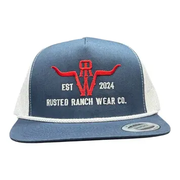 Rusted Ranch Wear Homestead RRW Flat Cap Navy White Rope Red