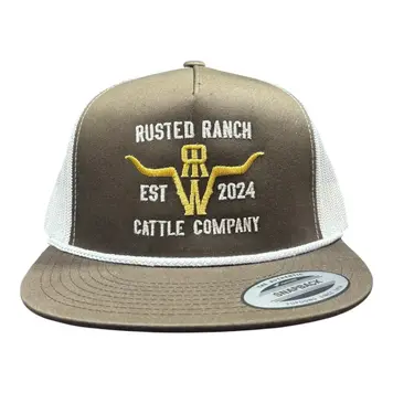 Rusted Ranch Wear Homestead Cattle Co Cap Brown White Rope Gold