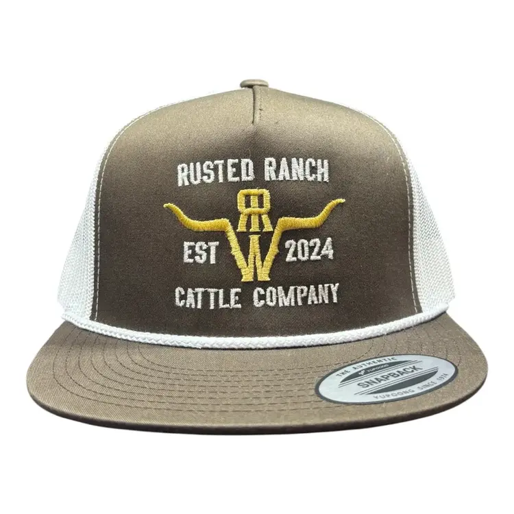 Rusted Ranch Wear Homestead Cattle Co Cap Brown White Rope Gold
