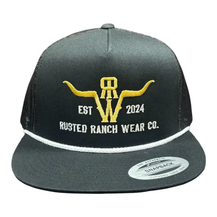 Rusted Ranch Wear Homestead Cattle Co Cap Black Gold White Rope
